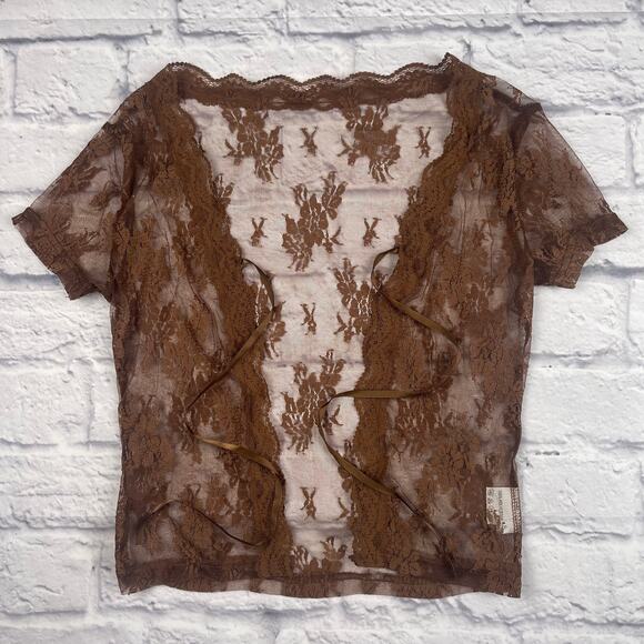J1574 Floral Lace Tie Front Mesh Cover Up Size Small - Picture 1 of 5